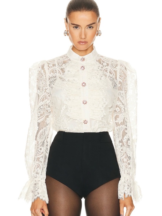 Zimmermann Tops - Zimmermann Lyrical Ivory Lace High-Neck Ruffle Blouse 0 (2-4)